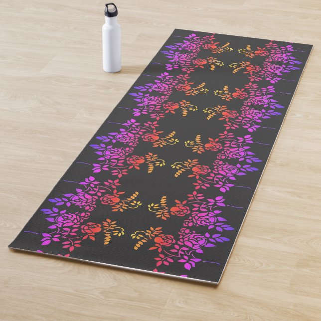 Stenciled Rose Flowers Abstract Colours Yoga Mat (In Situ)