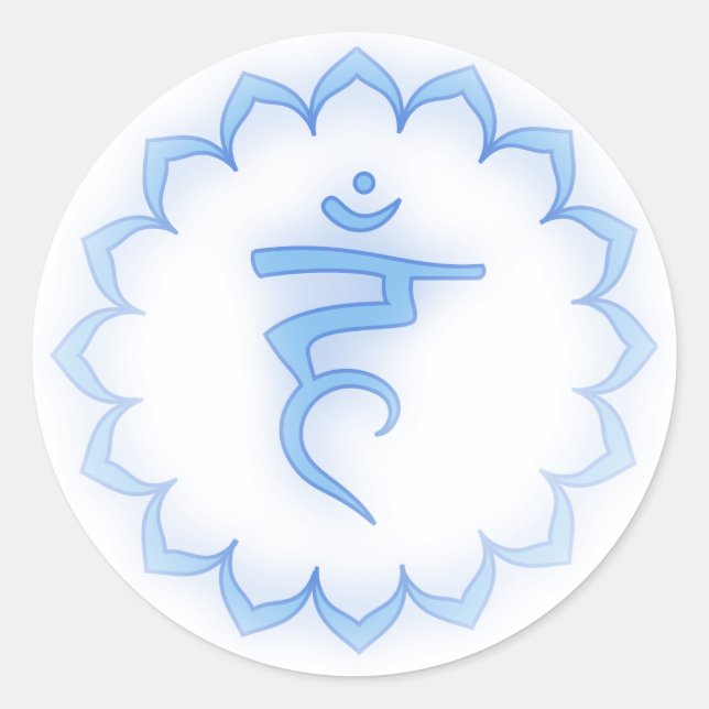 "Stenciled" Throat Chakra - Light Blue Classic Round Sticker (Front)