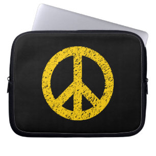 Stencilled Peace Symbol - Amber on Blk Laptop Sleeve