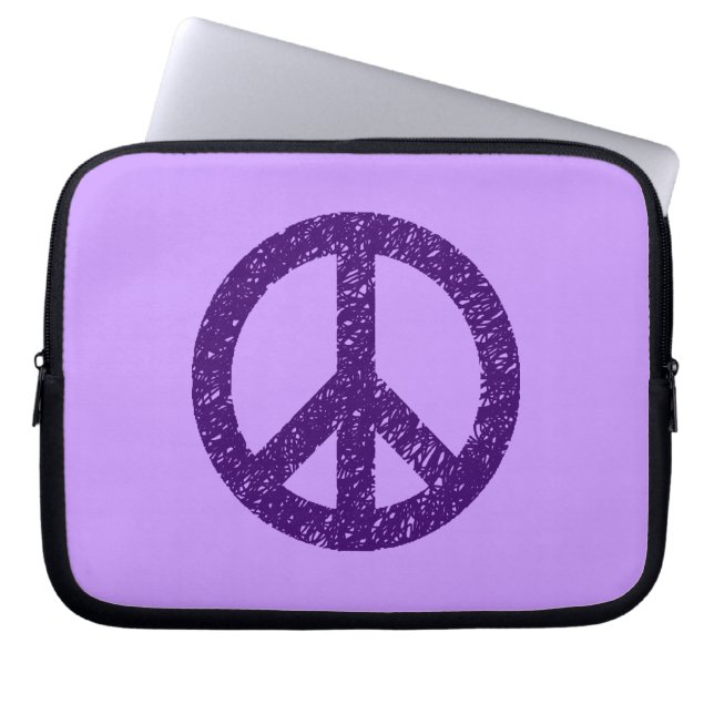 Stencilled Peace Symbol - Dp Purple on Lilac Laptop Sleeve (Front)