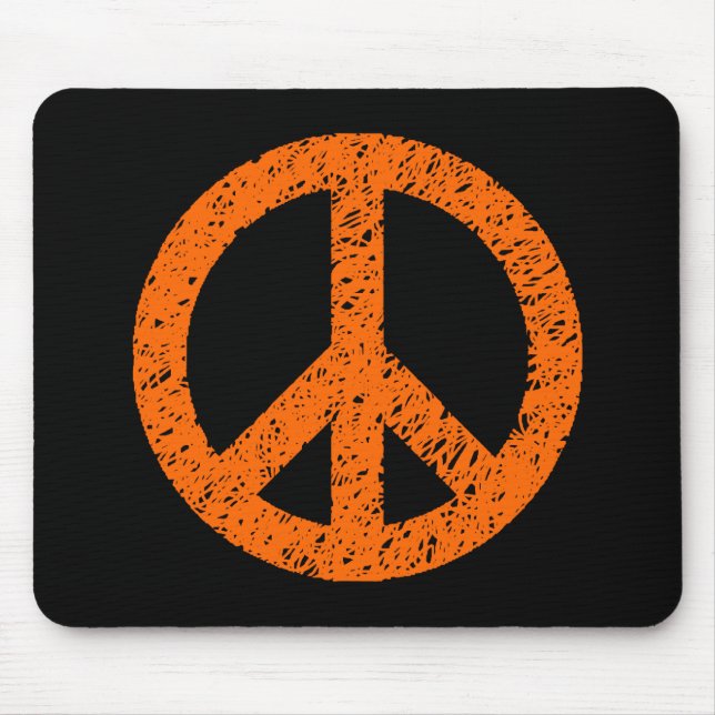 Stencilled Peace Symbol - Orange on Black Mouse Mat (Front)