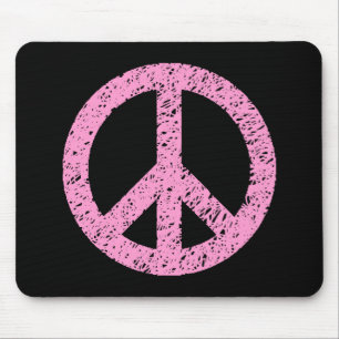 Stencilled Peace Symbol - Pink on Black Mouse Mat