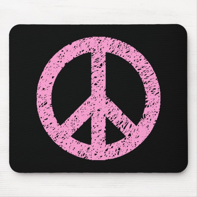 Stencilled Peace Symbol - Pink on Black Mouse Mat (Front)