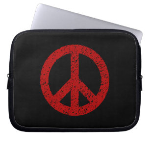 Stencilled Peace Symbol - Ruby on Blk Laptop Sleeve