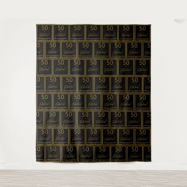 Step and Repeat 50 Fabulous Birthday Gold Black Tapestry (Front)
