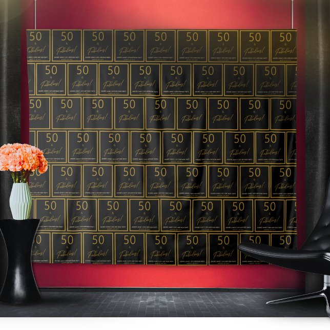 Step and Repeat 50 Fabulous Birthday Gold Black Tapestry (Creator Uploaded)