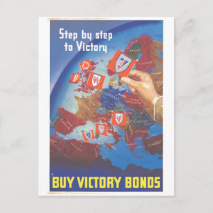 Step by Step to Victory … Buy Victory Bonds WW2 Postcard