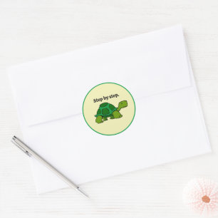 Step by Step Turtle Cartoon, Persistent Winning Classic Round Sticker