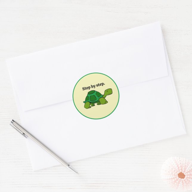 Step by Step Turtle Cartoon, Persistent Winning Classic Round Sticker (Envelope)
