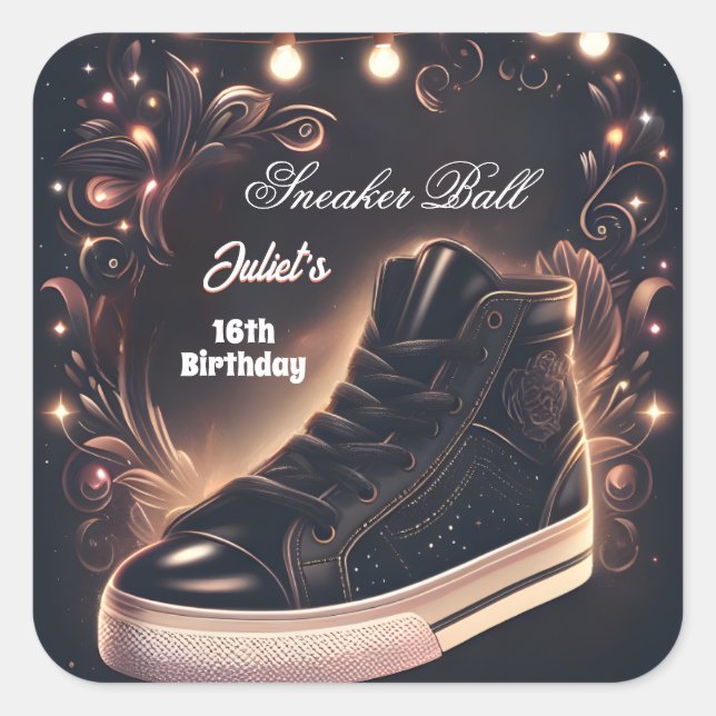Step Chic Shoe Girl Sweet 16 Sneaker Ball Birthday Square Sticker (Front)