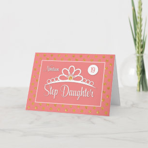 Step Daughter 19th Birthday with Crown & Gold Dots Card