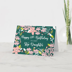 Step Daughter 27th Birthday Green Flowers Card