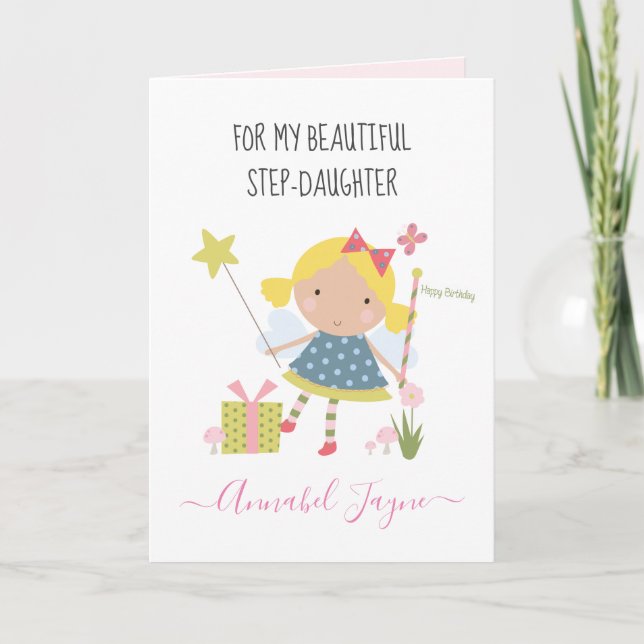 Step- daughter birthday fairy girls whimsical card (Front)