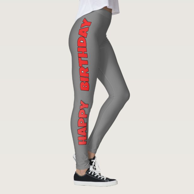 Step into Birthday Fun with Bold Text  Gray Leggings (Right)