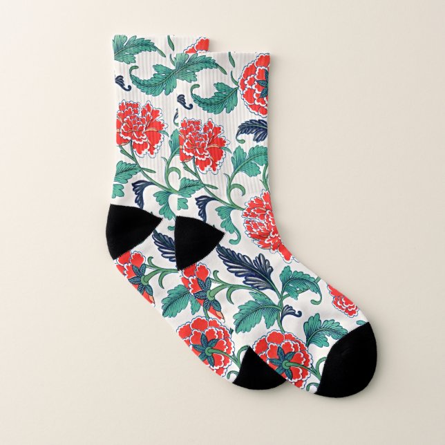 Step into Elegance: Exclusive Red Floral Pattern Socks (Pair)