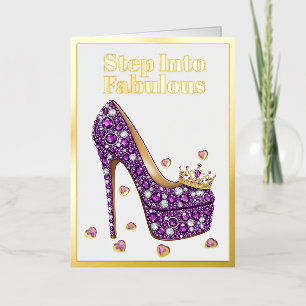 Step Into Fabulous Purple Stiletto Birthday Foil Greeting Card