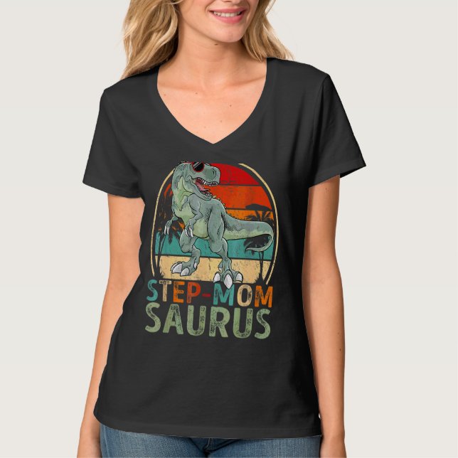 Step Momsaurus Rex Dinosaur  Step Mum Saurus T-Shirt (Front)
