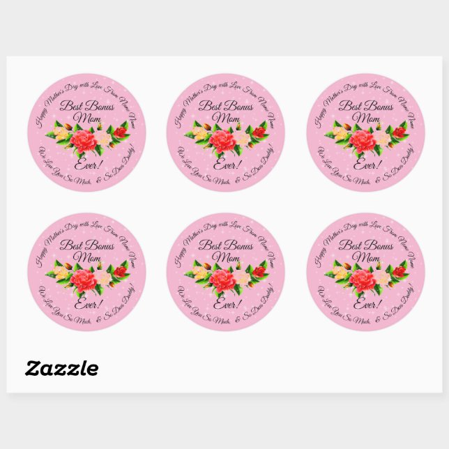 Step Mother Bonus Mum Mothers Day Classic Round Sticker (Sheet)