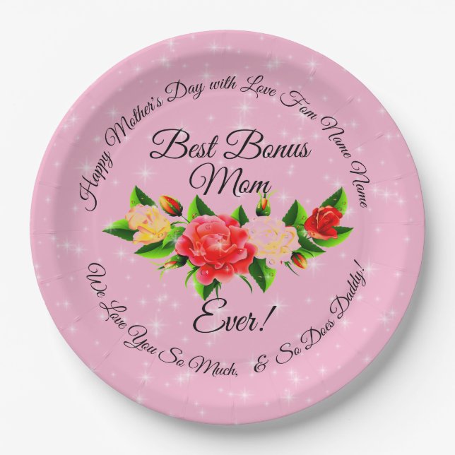 Step Mother Bonus Mum Mother's Day  Large 9" Paper Plate (Front)