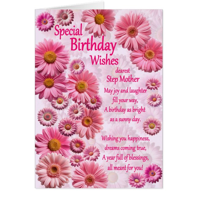 Step Mother Special Birthday Wishes Pink Daisies (Front)