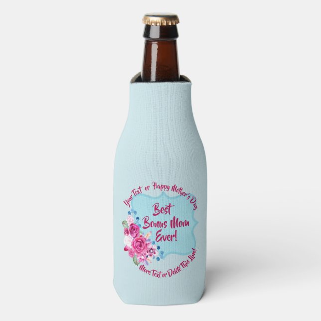 Step Mothers Day Bonus Mum Change Text Bottle Cooler (Bottle Front)
