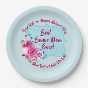 Step Mothers Day Bonus Mum Change Text Large 9" Paper Plate
