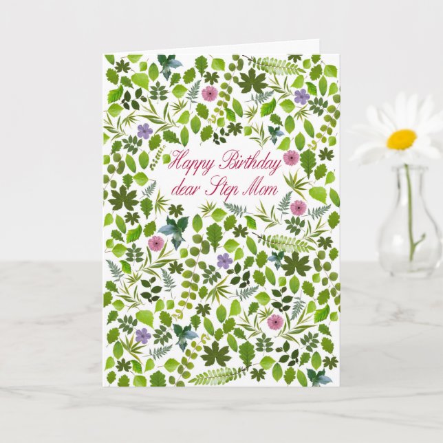 Step Mum Birthday Scattered Leaves Card (Small Plant)