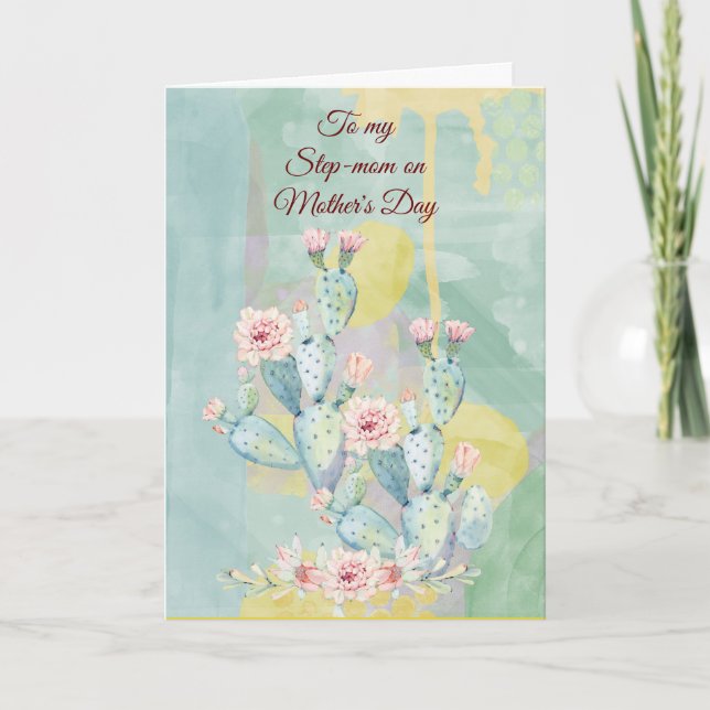Step-mum Mother's Day Watercolor Cactus  Card (Front)