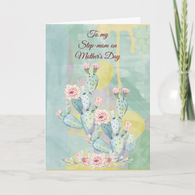 Step-mum Mother's Day Watercolor Cactus Card (Front)