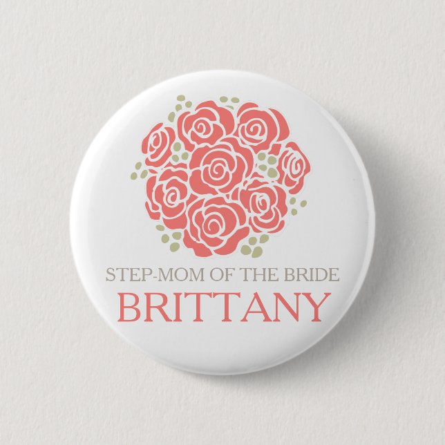 Step-mum of the bride coral posy wedding button (Front)