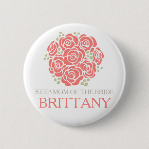Step-mum of the bride coral posy wedding button