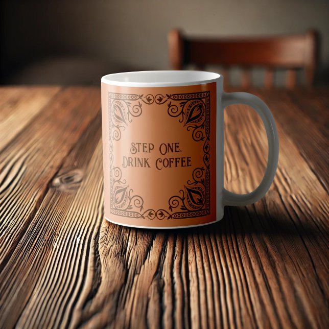 Step One Drink Coffee Lotus & Vines Decorative Coffee Mug (Creator Uploaded)