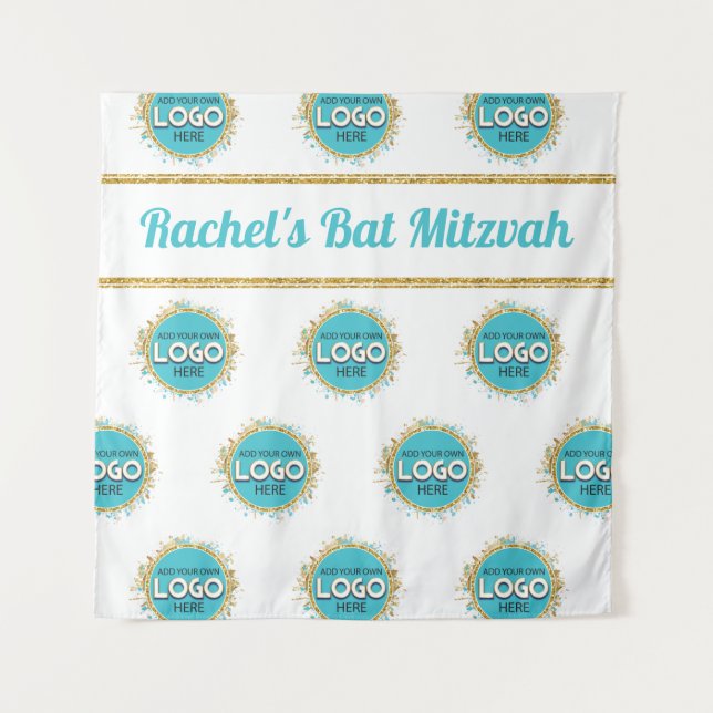 Step & Repeat Bat Mitzvah ADD YOUR LOGO Backdrop Tapestry (Front)