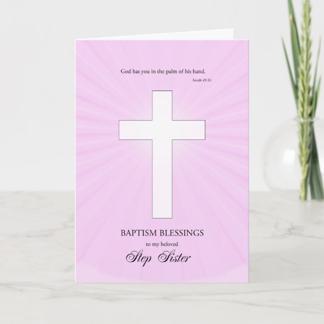 Step Sister Baptism Congratulations Glowing Cross Card (Front)