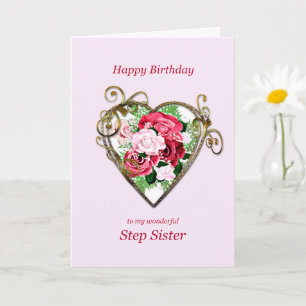 Step Sister Birthday Antique Painted Roses Card