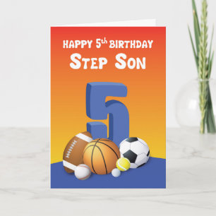Step Son 5th Birthday Sports Balls Card