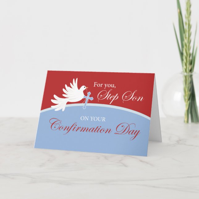 Step Son Confirmation Dove on Red and Blue Card (Front)