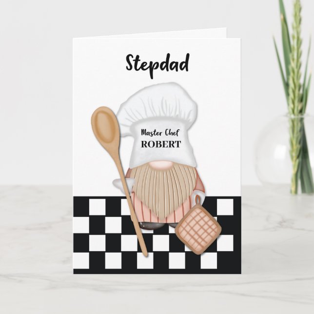 Stepdad Birthday Whimsical Gnome Chef Cooking Card (Front)