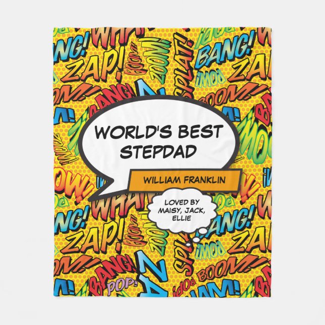 Stepdad Fun Modern Colourful Comic Book Fleece Blanket (Front)