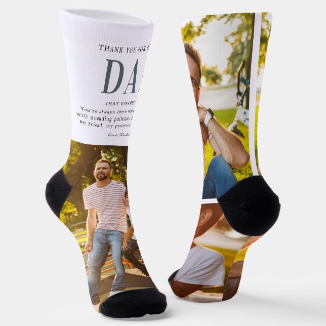 Stepdad Stepfather Quote | Three Photo Collage  Socks (Angled)
