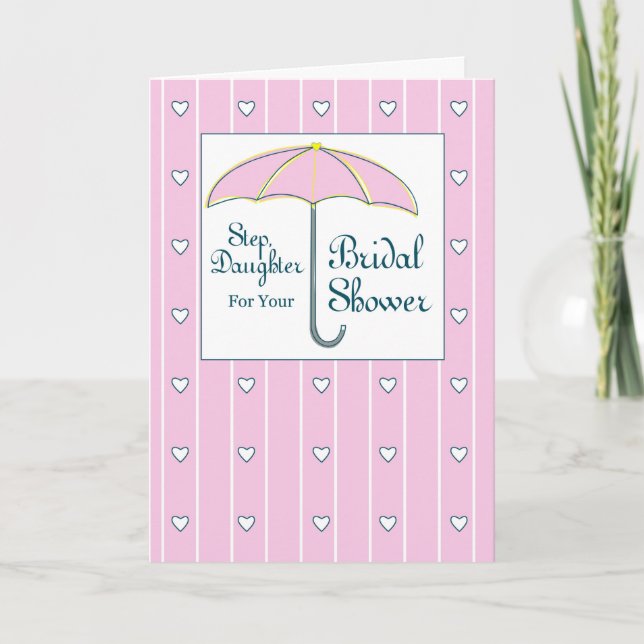 Stepdaughter, Bridal Shower Pink Umbrella Thank You Card (Front)