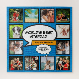Stepfather, Stepdad 12 Photo Comic Book Fun Blue Jigsaw Puzzle