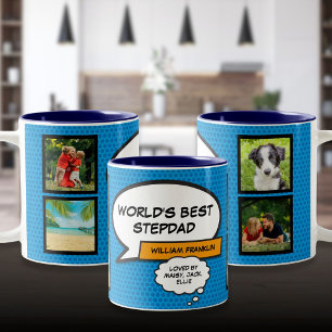 Stepfather Stepdad 4 Photo Fun Comic Book Blue Two-Tone Coffee Mug