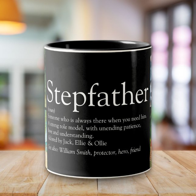 Stepfather, Stepdad Definition 4 Photo Fun Black Two-Tone Coffee Mug (Stepfather, Stepdad Definition 4 Photo Fun Black Two-Tone Coffee Mug)