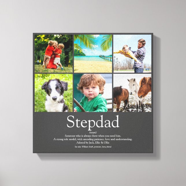 Stepfather Stepdad Definition 6 Photo Fun Grey Canvas Print (Front)