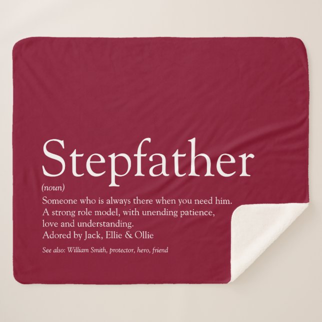 Stepfather, Stepdad Definition Fun Modern Burgundy Sherpa Blanket (Front (Horizontal))