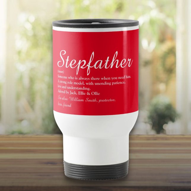 Stepfather Stepdad Definition Modern Script Red Travel Mug (Stepfather Stepdad Definition Modern Script Red Travel Mug)