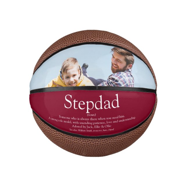 Stepfather Stepdad Definition Photo Burgundy Mini Basketball (Front)