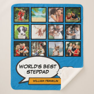 Stepfather Stepdad Photo Collage Fun Blue Sherpa Blanket