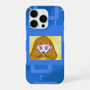 Stephanie Bingo Anime on Blue Geometric iPhone 16 Pro Case
